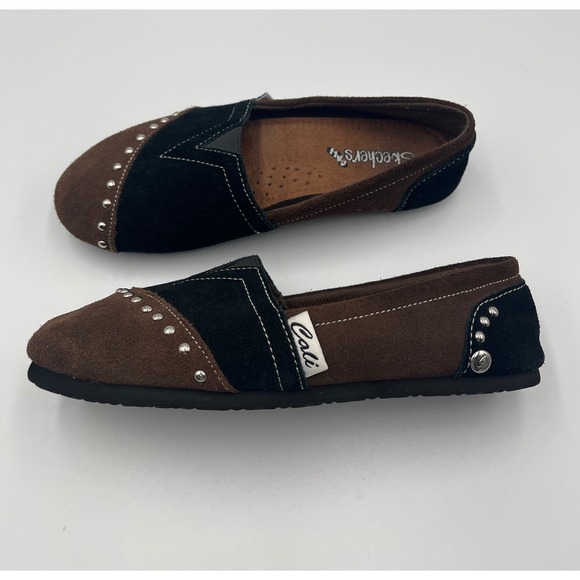 Shoes - Skechers Cali Slip On Flats Women's Size 6 Brown Black Studded Comfort Shoes